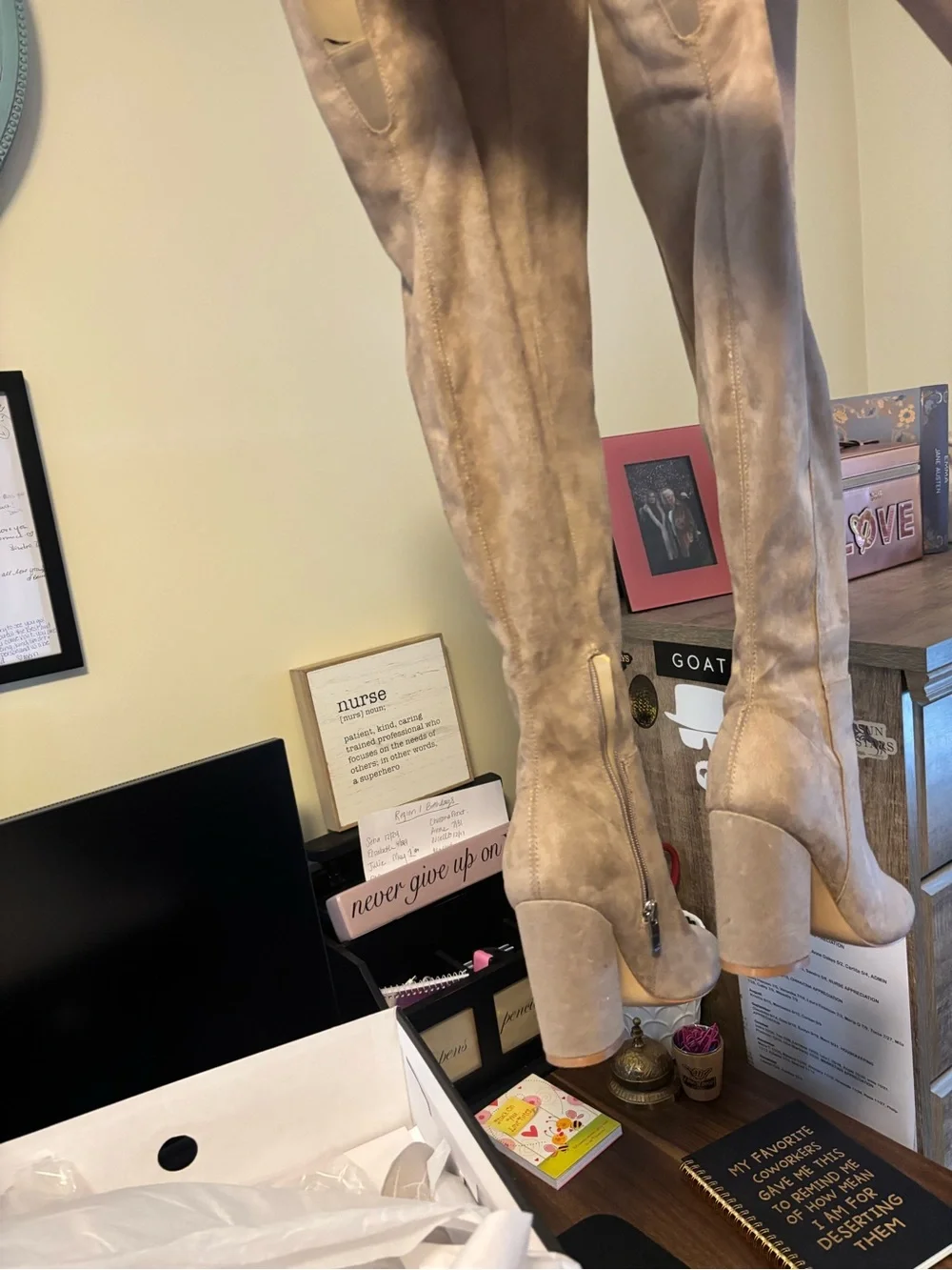 Nine West Taupe Suede Over-the-Knee Block Heel Boots